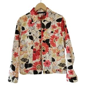 VTG Alexis & Avery Multi Floral Trucker Jacket Sz S Minimalist Cottagecore Boho